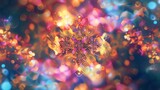 Abstract visualization of multicolorediridescent particles delicately floating in a serene spacetheir arrangement forming intricatesymmetrical kaleidoscopic designs.