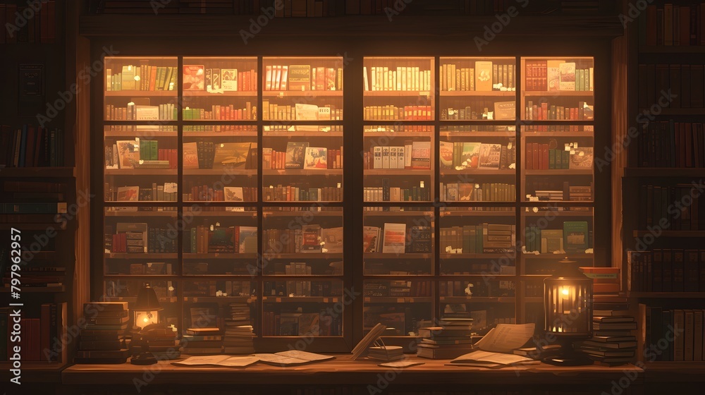 Intimate Scholarly Refuge Surrounded by Timeless Knowledge in Warm Glow