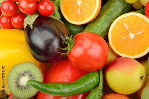 A set of fruits and vegetables. background.