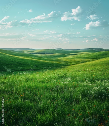 b'Green rolling hills under blue sky' photo