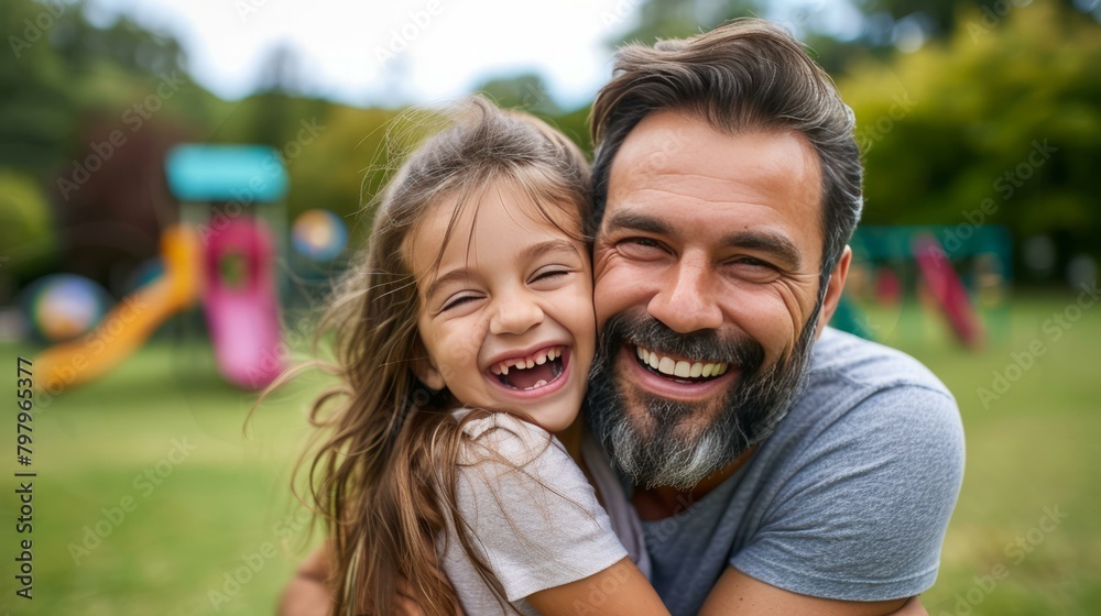 b'Happy father and daughter in the park'