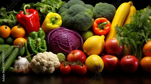 b'A variety of fresh vegetables and fruits'