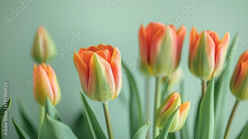 Vibrant orange tulips set against a soft pastel green backdrop create a festive theme perfect for occasions like Mother s Day or Valentine s Day Whether adorning a greeting card or an Easte