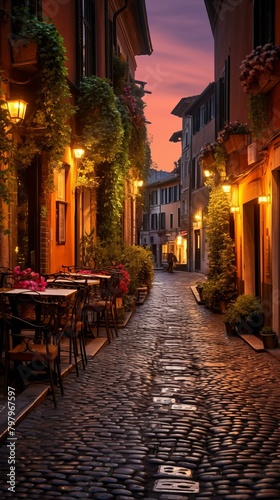 b'Charming cobblestone street in Italy'