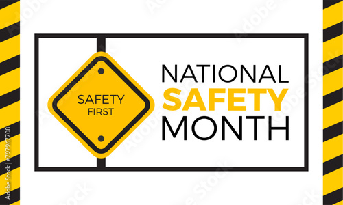 National Safety Month emergency awareness vector illustration. Accident safety prevention vector template for banner, card, background.