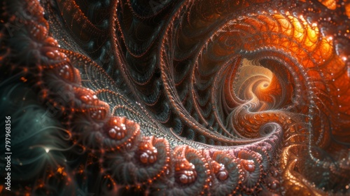 b'Amazing 3D rendering of a glowing orange and black fractal'