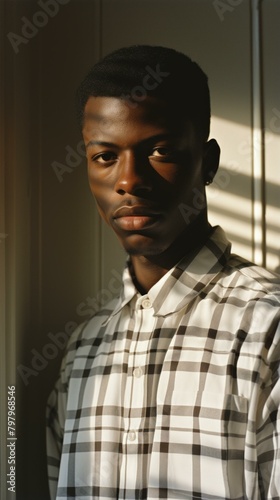 b'Portrait of a Young Man in a Plaid Shirt'