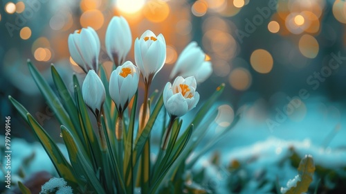 b'A Group of White Crocus Flowers in a Field' photo