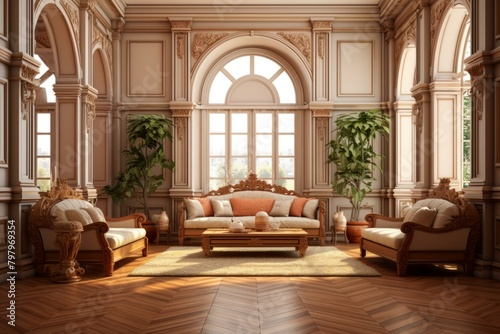 b'Ornate living room with two sofas and a coffee table' © Adobe Contributor