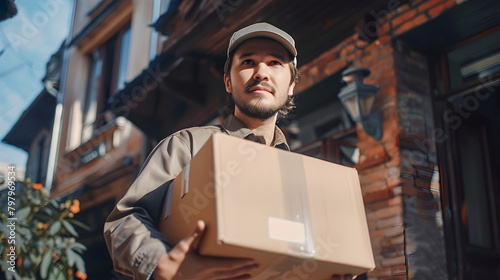 Delivery Man Holding Box in Earth Tone Style