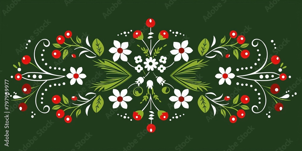 Symmetrical Green Background With Red and White Flowers