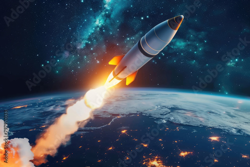 Visualize the power of innovation with a rocket launching into space, symbolizing the drive towards new heights and the endless possibilities of technological advancement.