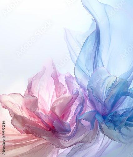 flowers made of airy fabric in pink and blue.