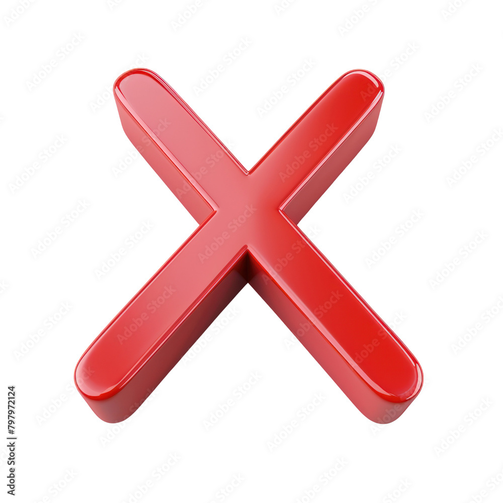A 3d red x, isolate on transparent png. A 3d red x, isolate on transparent png.