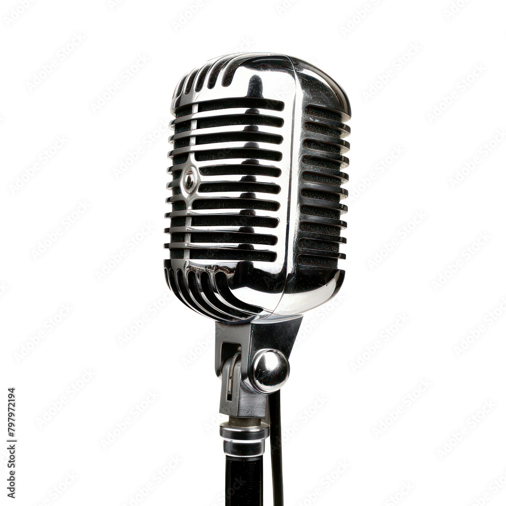 Fototapeta premium Retro microphone isolate on transparent png.