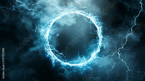 magical portal with plasma lightning round frame light effect isolated on black background