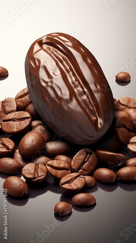 b'coffee bean shaped chocolate candy with coffee beans' photo