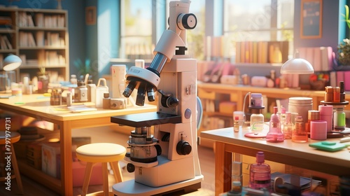 b'A microscope in a laboratory'