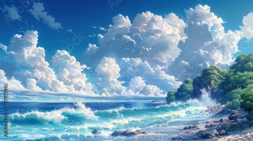 Anime seascape , sea view illustration