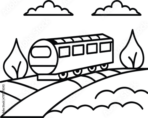 Train coloring pages. Vehicles line art.