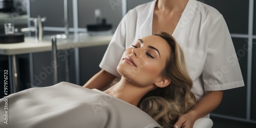 A woman receiving a facial treatment at a spa