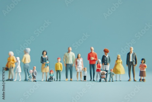 Miniature people standing in a line, suitable for business concepts