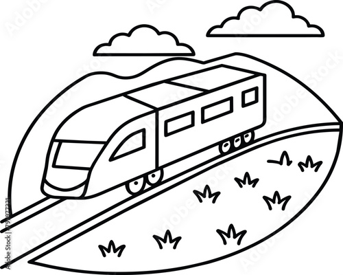 Train coloring pages. Vehicles line art.