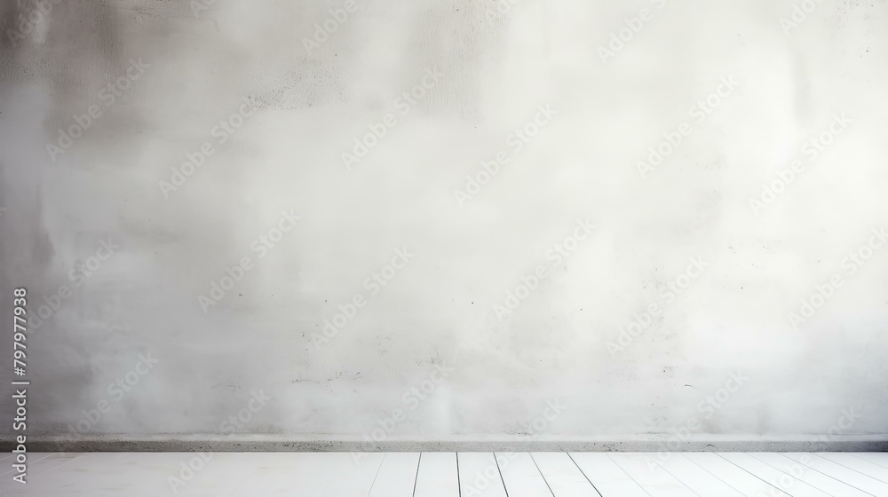 b'Whitewashed concrete wall texture background with wooden floor' b'Whitewashed concrete wall texture background with wooden floor'
