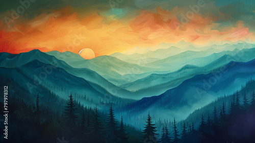 sunset in the mountains , Mountain sunset panorama, Majestic sunset over the mountains, Scenic sunset in the mountain range, Dramatic sunset in the mountains, Sunset glow in the mountains, Twilight 