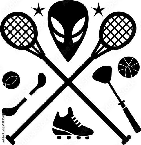 Set of lacrosse icon, logo silhouette