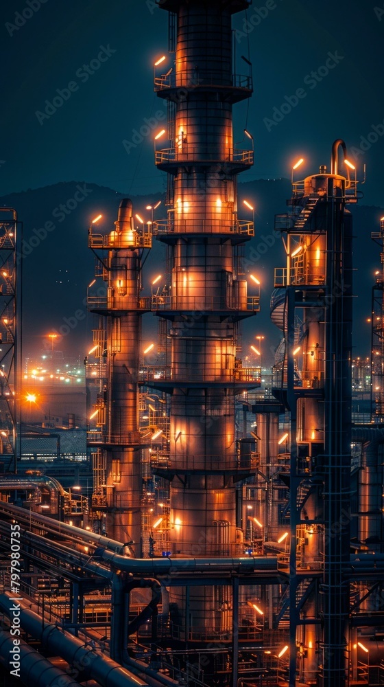 b'Oil refinery at night'