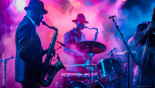 Musicians playing jazz in club