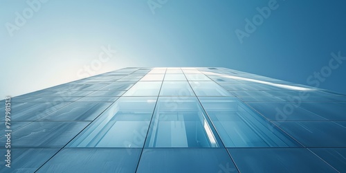 b'Blue glass skyscraper facade with square windows reflecting the sky'