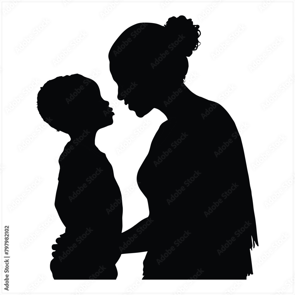 Mom and baby silhouette black and white