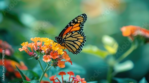 A monarch butterfly is perched on a flower.