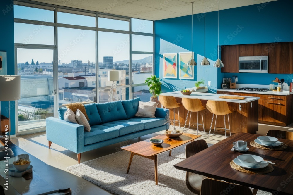 b'Blue and White Apartment Interior Design'