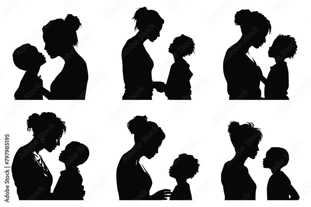 Mom and baby silhouette black and white Mom and baby silhouette black and white