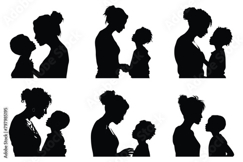 Mom and baby silhouette black and white