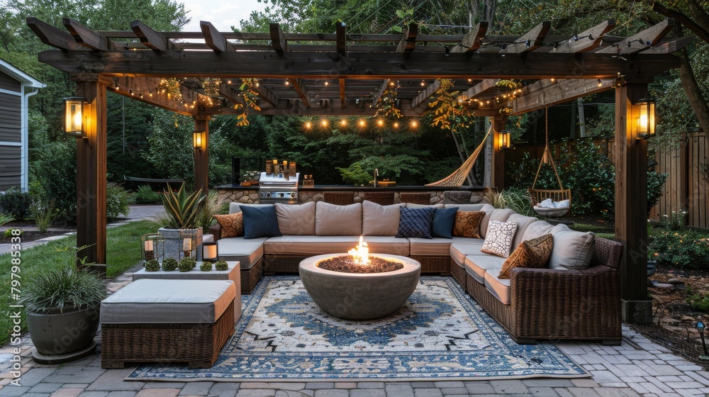 Fototapeta premium Outdoor Living Comfort: A comfortable outdoor living area with plush seating