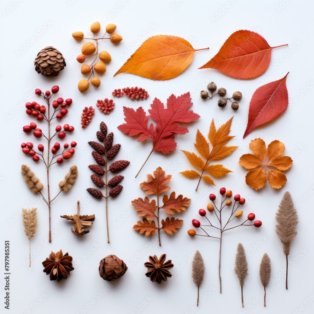 b'An assortment of autumn leaves and other natural objects'