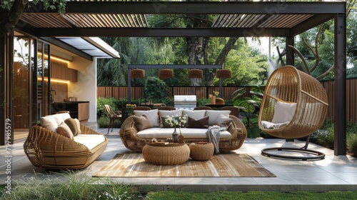 Outdoor Living Style: A stylish outdoor living setup with trendy furniture © MAY