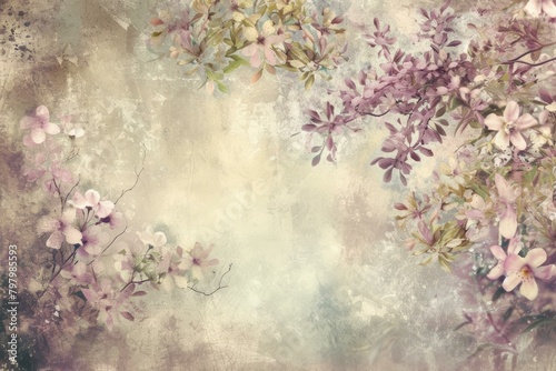 b'Vintage floral background with a variety of flowers and leaves'