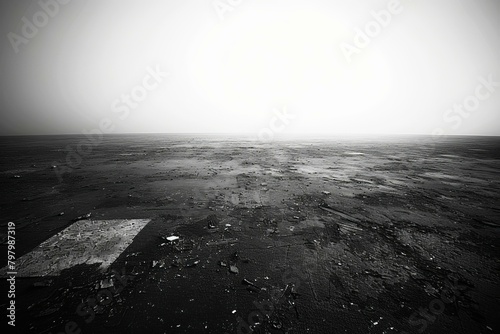 b'Black and white photo of a post-apocalyptic landscape'
