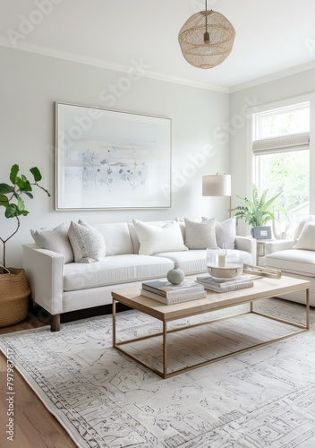 b'Airy White Living Room With Natural Textures'