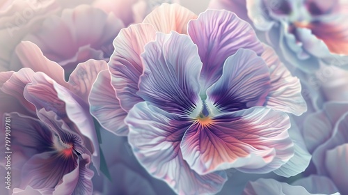 An artistic portrayal of a pastel pansy in 3D, with soft colors and delicate form photo