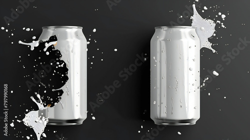 Sleek Aluminium Soda Can Mockup: Striking Blank White Can with Dynamic Splashes and a 280 ML Capacity, Perfect for Showcasing Your Creative Designs photo