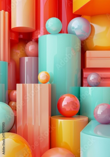 b'3D rendering of colorful geometric shapes'