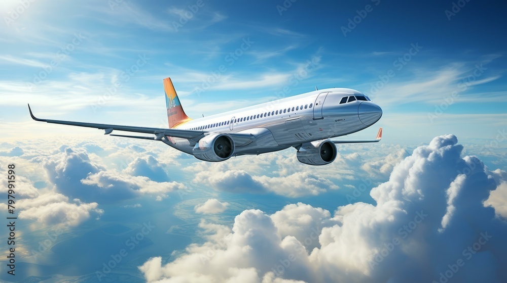 Fototapeta premium b'A jetliner flies high above the clouds'