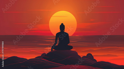 Mahavir Jayanti Celebration: A Striking Illustration Featuring the Silhouette of Lord Mahavira in Deep Meditation photo