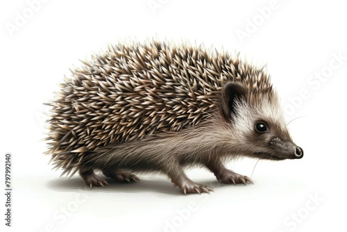 Cute hedgehog standing on a white background, suitable for various projects